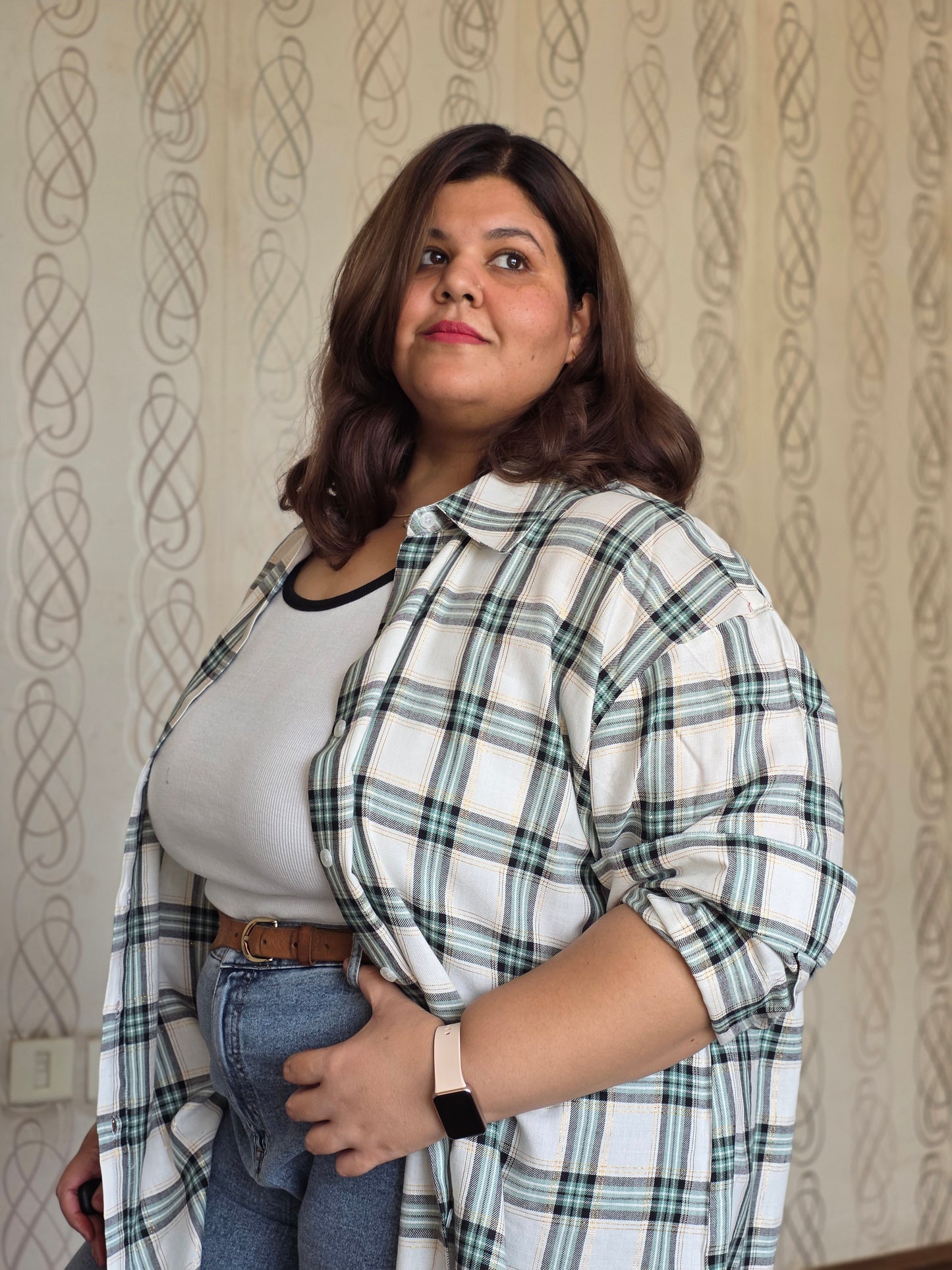 Cotton Lurex Plaid Shirt