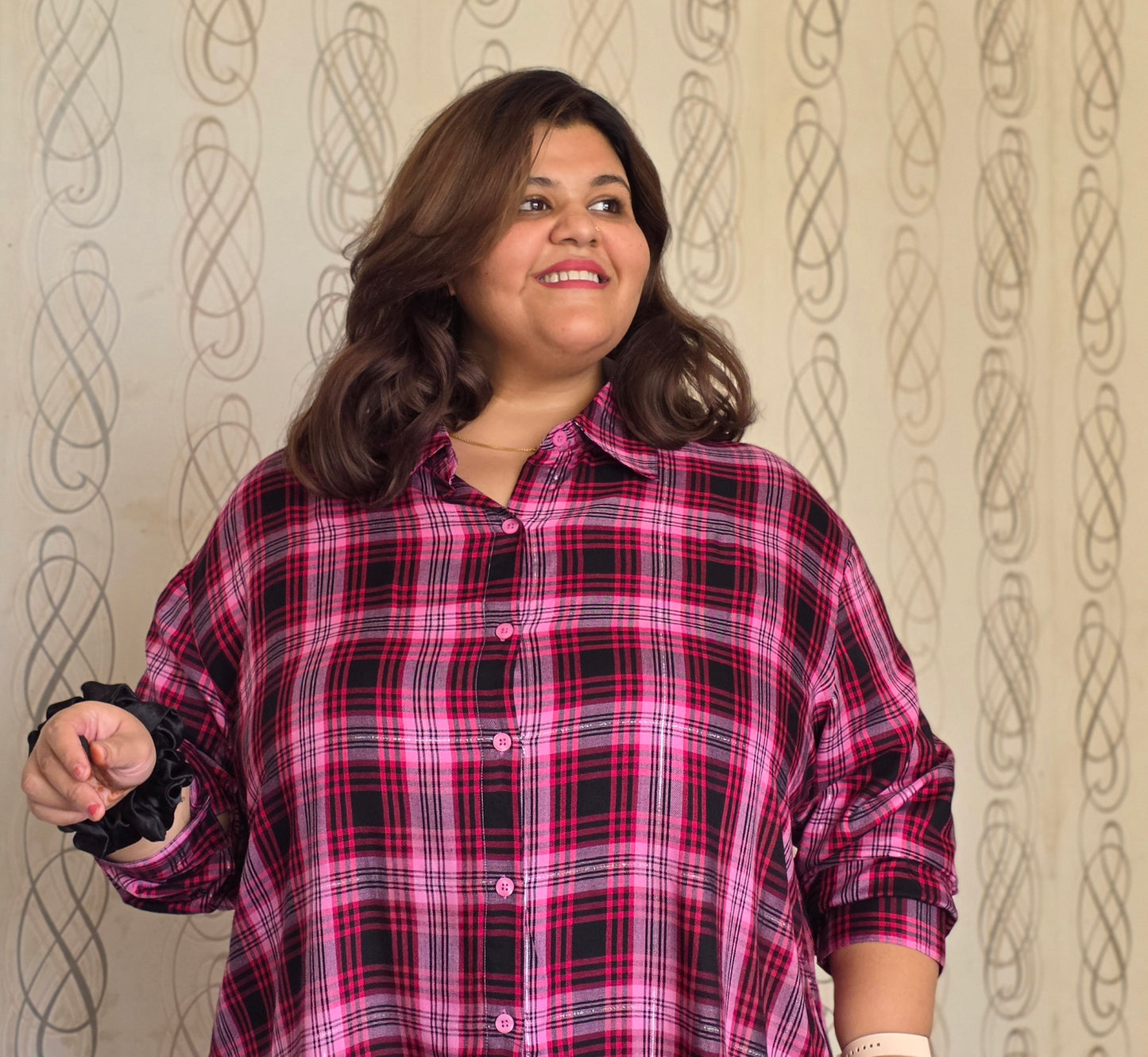 Cotton Lurex Plaid Shirt