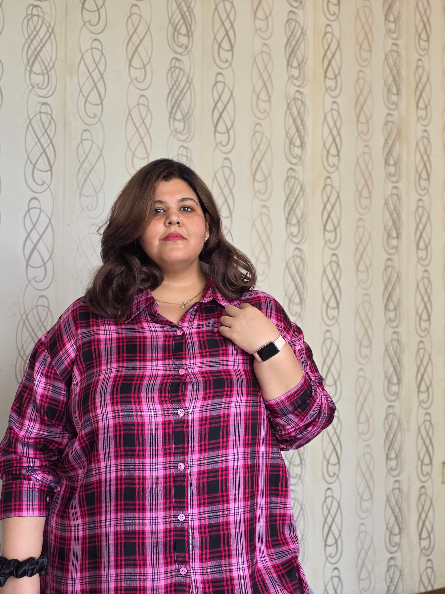 Cotton Lurex Plaid Shirt
