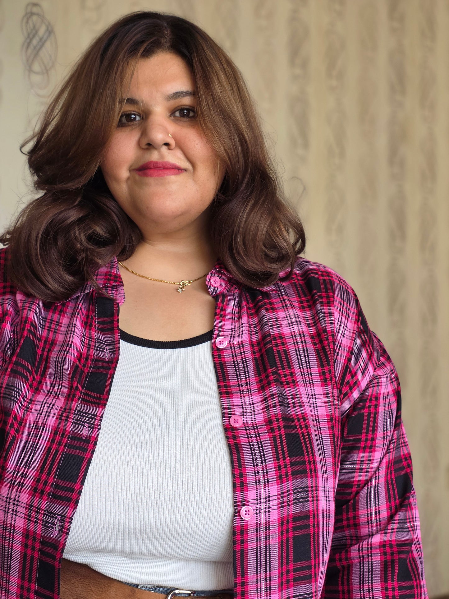 Cotton Lurex Plaid Shirt