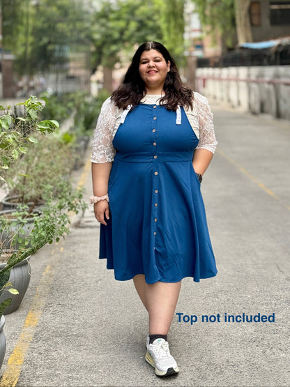 Teal Blue Colour Dungaree Dress - exclusively designed for plus size women (2XL - 9XL). To fit bust sizes 42 inches to 58 inches. Available in teal blue, coffee (brown) and olive green