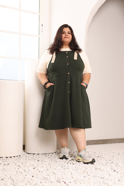 Olive Green Colour Dungaree Dress - exclusively designed for plus size women (2XL - 9XL). 