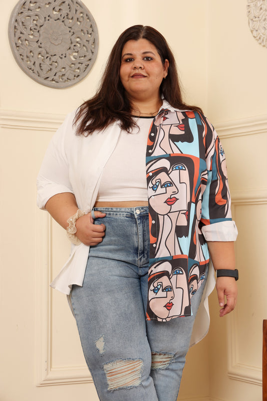 Long shirt for plus size women with quirky print. Specially designed for plus size women (2XL - 9XL). Bust Size 42 inch to 58 inch. Perfect everyday wear.