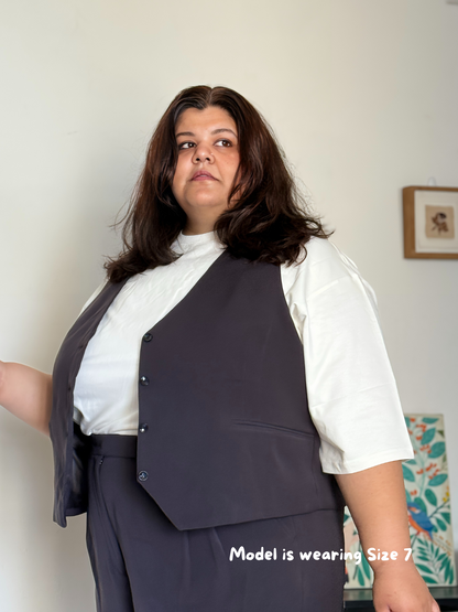 A premium vest designed for plus size women. Perfect for office / work wear. To fit bust sizes 2XL - 8XL i.e. bust sizes 46 inches to 60 inches. Available in grey, black & wine colours.