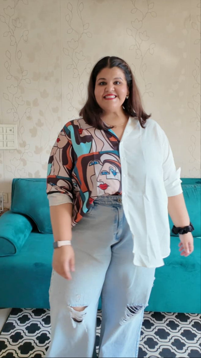 Plus Size Model wearing Printed Long Shirt