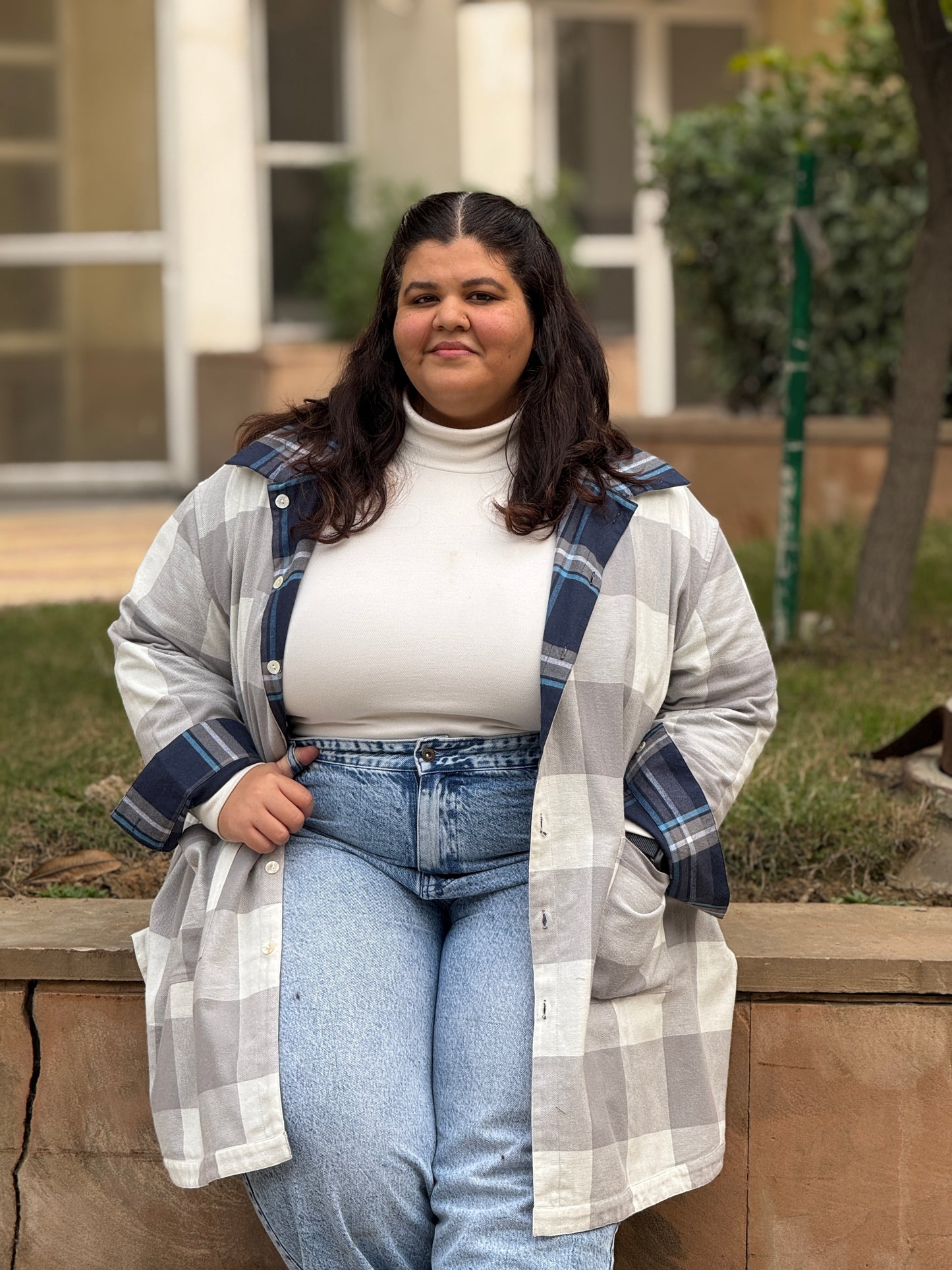 Reversible mild weather shacket for plus size women. Bigger armholes make it apt to fit plus size curves for sizes 2XL - 8XL or bust sizes 48 inches to 62 inches. Reversible shacket Made from premium cotton Twill. 